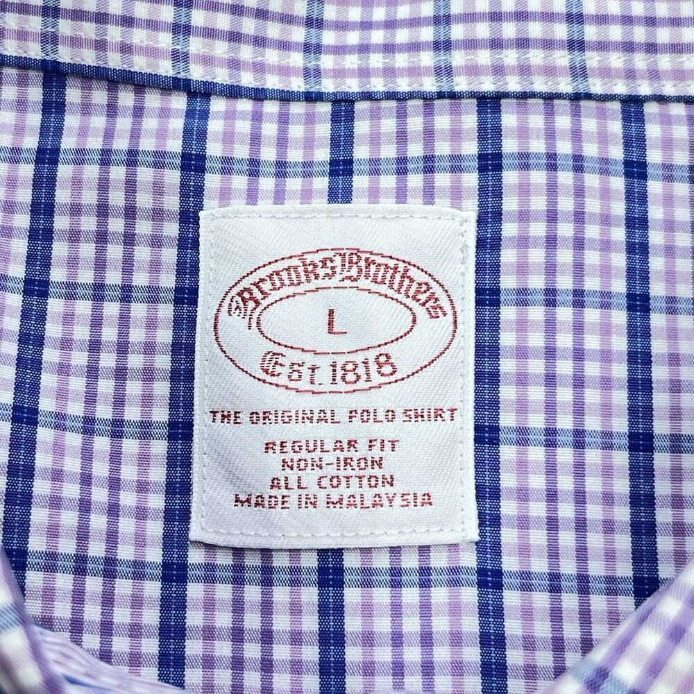 Brooks Brothers The Original Polo Shirt Non Iron Purple Pink Plaid Size Large - Picture 2 of 13